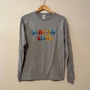 Delta Gray Long Sleeve Shirt with Colorful 'Game Day Vibes' Print